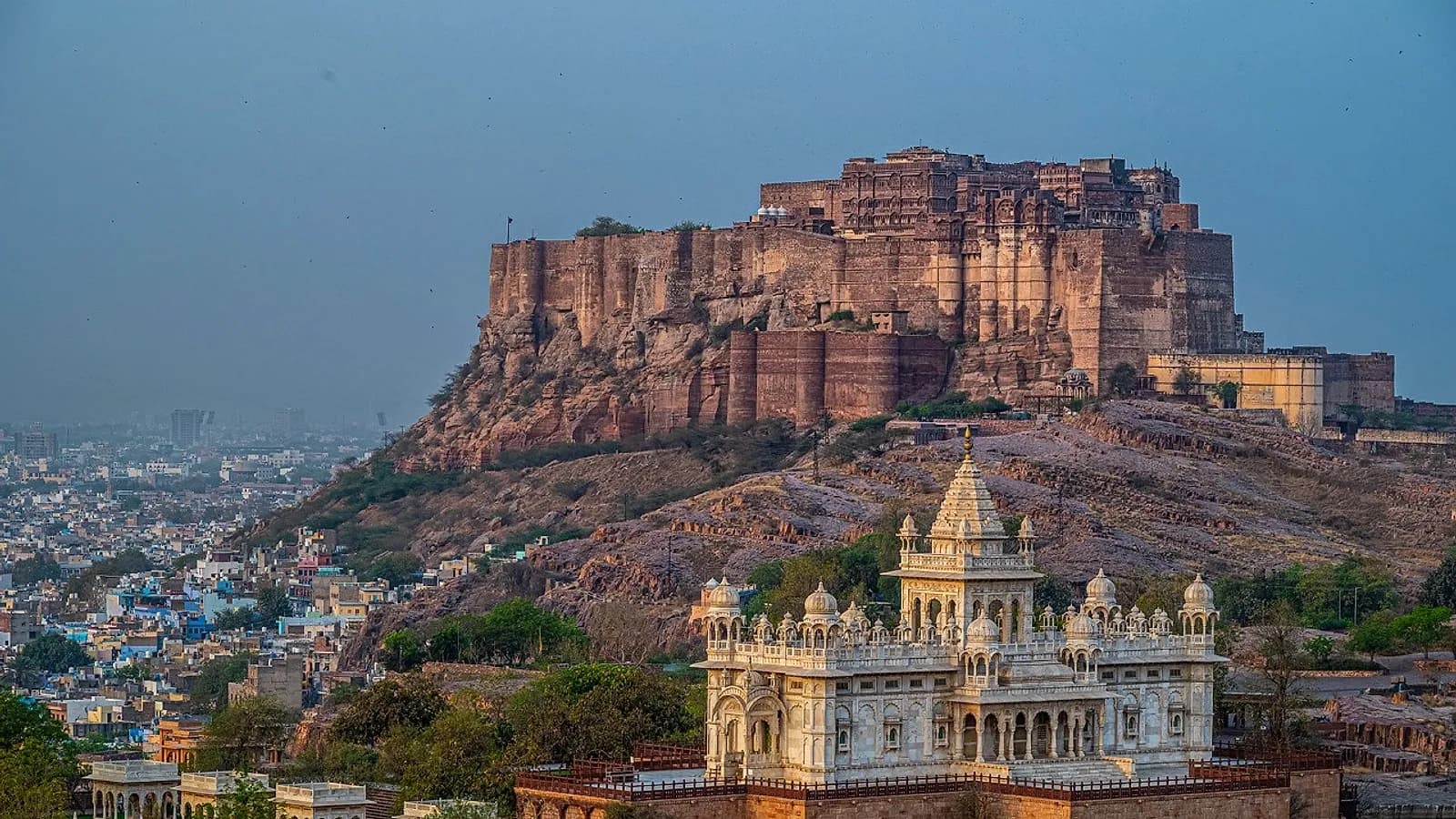 The Blue City of Jodhpur from above, under clear skies